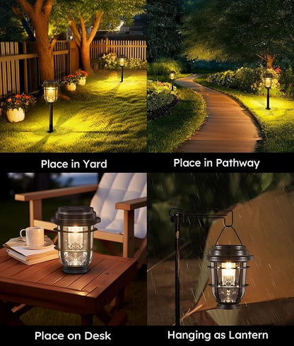 Bright Solar Pathway Lights Outdoor, 6 Pack Waterproof IP65, Auto On/Off Solar Powered Garden Lights for Yard Lawn Walkway Landscape Pool Outside - 3-in-1 Hanging, Tabletop & Stake Lighting