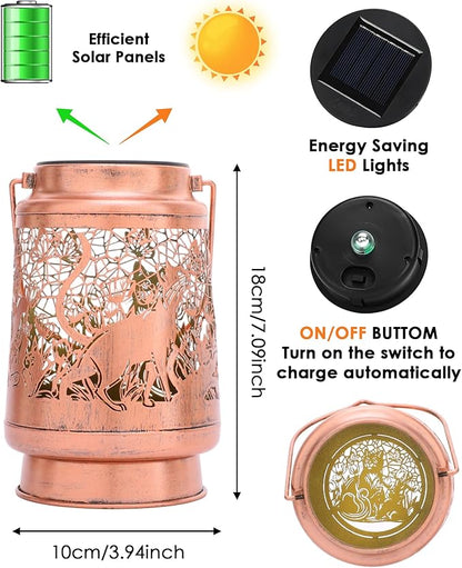 Cat Gifts for Women - Waterproof Outdoor Solar Lanterns Decorative Metal Lights Yard Garden Patio Lawn Balcony Hanging Led Lighting Cats Decor for Animal Lover Mom Grandma Birthday Gift