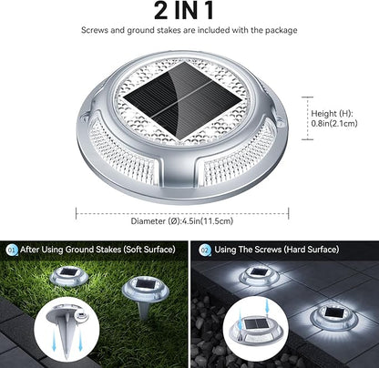 Solar Driveway Lights, 2 Pack Heavy Duty Driveway Lights Solar Powered 2 Color Mode (Cool/Warm White) IP68 Waterproof Outdoor Solar Deck Lights with Ground Stake for Pathway Garden Yard Walkway Dock