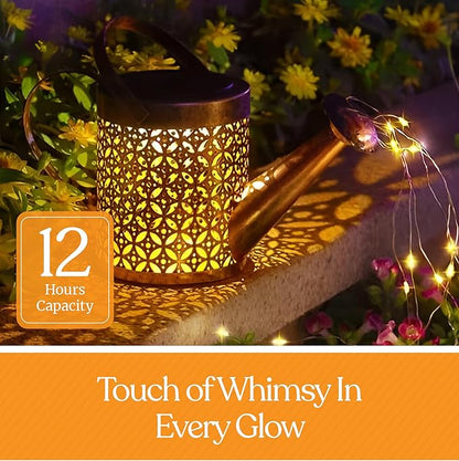 Solar Watering Can, Outdoor Solar Garden Lights,Garden Decor, Hanging Lantern Waterproof,Metal Solar Waterfall Lights for Yard Patio