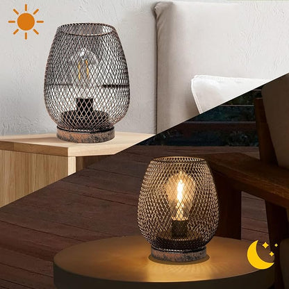 2 Pack Battery Operated Lamp Outdoor Table Lantern,Metal Cage Cordless Lamps with LED Bulb for Weddings Parties Patio Events Indoor Outdoor Patio Bedroom Living Room(Bronze)