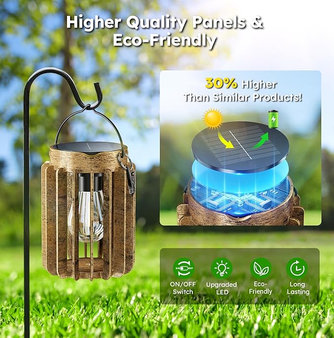 Solar Lanterns Outdoor Waterproof, Brighter Up to 12 Hrs Outdoor Hanging Solar Lights, Outside Hanging Lanterns for Garden Porch Patio Yard Decor, Gifts for Women Mom Father 2 Pack