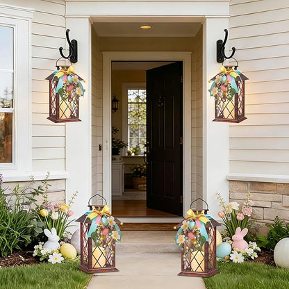 Easter Solar Lanterns Outdoor, Waterproof Garden Hanging Lanterns, 13" Outdoor Decorative Lantern with LED Flickering Flameless Candles, Easter Lantern for Porch, Yard,Patio Decor