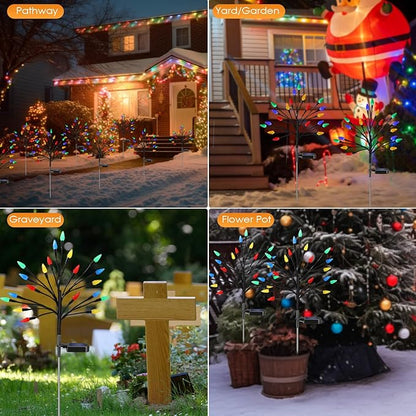 Solar Christmas Lights Outdoor Waterproof, Solar Powered Xmas Stake Lights Decorations with 20 Colored Strawberries and 2 Modes for Outside, Pathway, Yard, Walkway, Lawn, Grave, Holiday Decor(2 Pack)