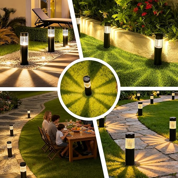 4-Pack Warm White Solar Path Lights, Outdoor Garden LED