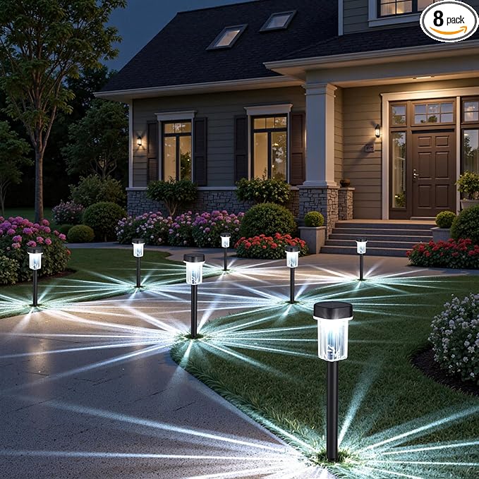 Solar Garden Path Lights 8-Pack, Waterproof