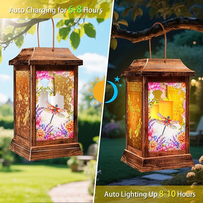 Classic Dragonfly Solar Lanterns for Yard, Waterproof LED