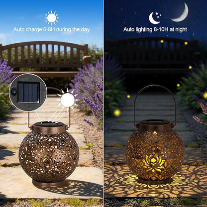Homemory 2 Pack Solar Lanterns Outdoor Waterproof Hanging Lantern Decorative Outside Lights for Pathway, Patio, Backyard, Porch, Lawn (Bronze)