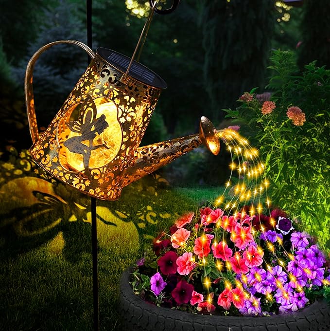Solar Watering Can Lights, Unique Fairy Gifts for Women Mom Grandma Birthday, Waterproof Outdoor Garden Decor Large Hanging Solar Lantern Fairy Lights for Patio Porch Yard Flowerbed Pathway
