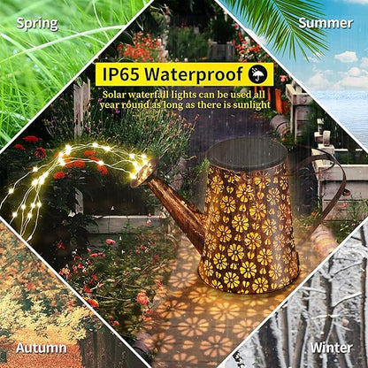 Outdoor Solar Watering Can with Lights Garden Decor Large Solar Powered Lanterns Hanging Waterproof LED Decorative Retro Metal Kettle String Lights for Table Yard Pathway Walkway Gardening Gifts