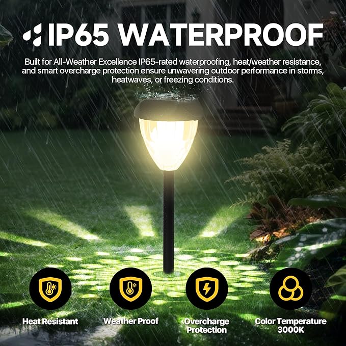 Ensenior 12-Pack Solar Lights Outdoor, 14.17" Auto ON/Off 3000K LED Solar Garden Lights for Pathway, Yard, Patio, Walkway, Planter, Waterproof, Energy-Efficient Landscape Lighting