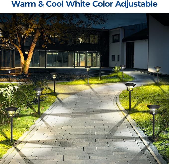 CINOTON 24 Pack RGBCW Solar Pathway Outdoor Lights, 3 Lighting Modes Solar LED Garden Lights, IP65 Waterproof Outside Solar Powered Landscape Lighting for Planter Lawn Pool Balcony RGB/Warm/Cold White