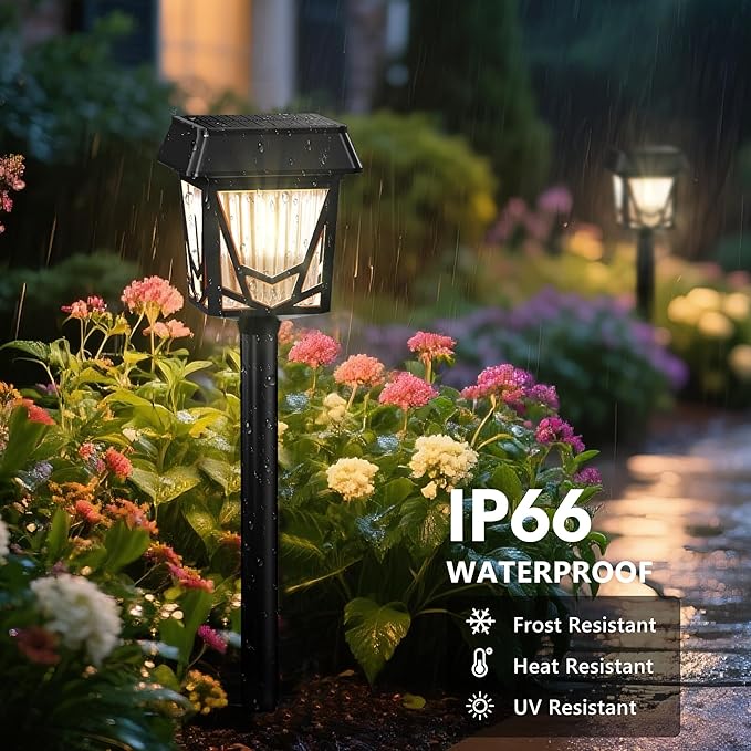 Raynic Solar Pathway Light, USB-C Rechargable, 36H Long Lasting, 6 Pack 2X Brighter Solar Lights Outdoor Waterproof IP66, Auto On/Off Pathway Lights for Walkway Path Yard Lawn Decor, Warm White