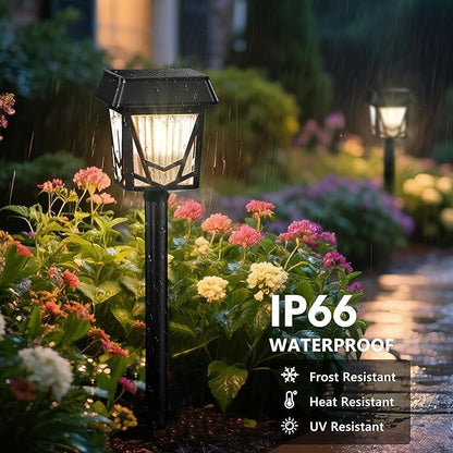 Raynic Solar Pathway Light, USB-C Rechargable, 36H Long Lasting, 6 Pack 2X Brighter Solar Lights Outdoor Waterproof IP66, Auto On/Off Pathway Lights for Walkway Path Yard Lawn Decor, Warm White