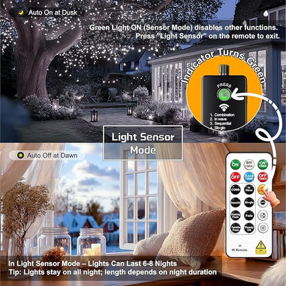 HXWEIYE Rechargeable Fairy Lights with Remote, 2 Pack 33ft 100LED Twinkle Lights with DIY Timer & Light Sensor, Waterproof Outdoor String Lights for Bedroom Patio Christmas Tree Decor, White