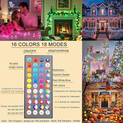 Color Changing Christmas String Lights with Remote, 4 Pack Total 66.6 FT 200 LED String Lights Indoor Outdoor Decoration, 34 Colors Twinkle Fairy Lights for Easter Valentines Decoration