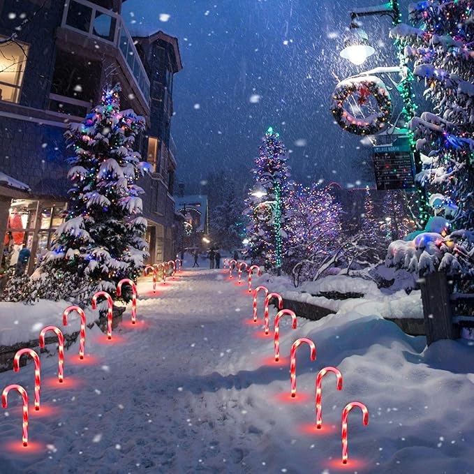 Christmas Candy Cane Lights Outdoor Pathway -10 Pack Lighted Candy Cane Pathway Markers Lights Walkway, 10 inch Candycane Christmas Sidewalk Outdoor for Yard Lawn Decorations