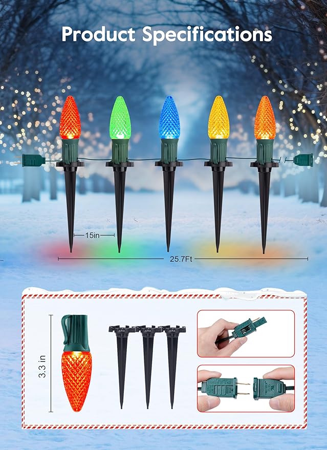 7ft Christmas LED String Lights, Waterproof Timer Lights
