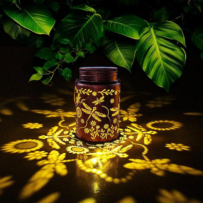 4pack Solar Outdoor Mason Lanterns, Hummingbird Butterfly Dragonfly Sunflower Garden Decor LED Light Hanging Waterproof Metal Lanterns for Patio, Pathway, Yard (Art Deco 4pack)