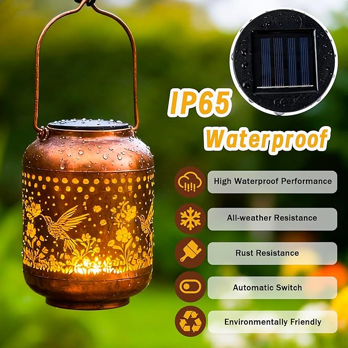 Gifts for Women Mom Grandma, Hummingbird Solar Lanterns Outdoor Waterproof, Hanging Solar Lights for Porch Patio Yard Garden Decor