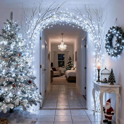 JMEXSUSS White Christmas Lights with Remote, 33ft 100 LED Battery Operated Christmas Lights, 8 Modes Outdoor Indoor String Light for Xmas Bedroom Tree Yard Porch Wedding (Pack of 2)