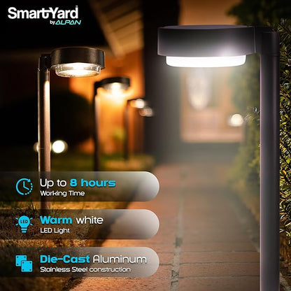 Solar Pathway Lights – 4 Pack, 6 Lumens LED, Warm White Light, Weather-Resistant Aluminum & Stainless Steel, Outdoor Garden Lighting, Easy Stake Installation, Waterproof, Durable for Yard & Pathways