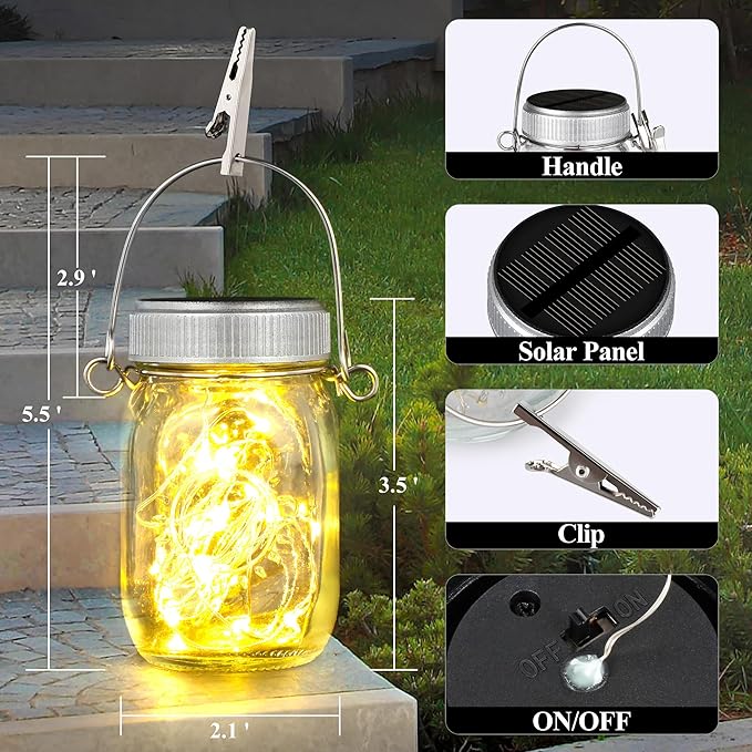 Mlambert 12 Pack Outdoor Solar Lanterns, Waterproof Hanging Mini Mason Jar Solar Lights for Backyard Garden Yard Patio Tree Decoration, Warm White