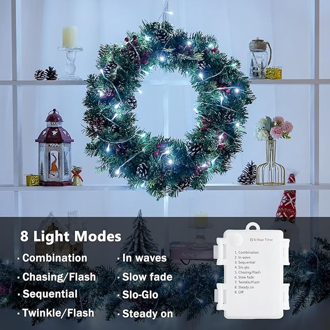 JMEXSUSS 4 Pack 50 LED White String Lights, Each 16.5Ft Battery Outdoor Lights with Timer Waterproof, 8 Modes White Light for Bedroom Wedding Christmas Garden Decor