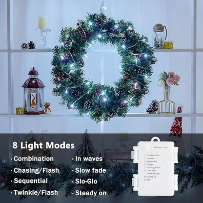 JMEXSUSS 4 Pack 50 LED White String Lights, Each 16.5Ft Battery Outdoor Lights with Timer Waterproof, 8 Modes White Light for Bedroom Wedding Christmas Garden Decor