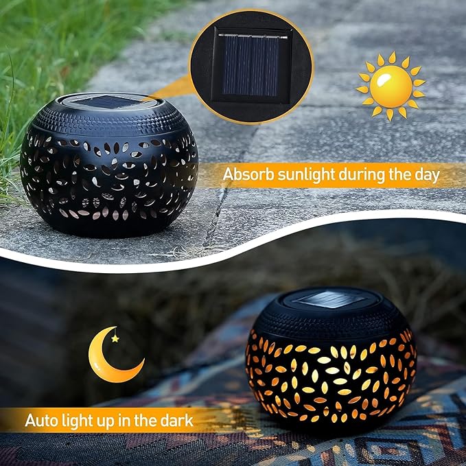 Solar Table Lanterns Outdoor Waterproof - 1 Pack LED Lamp Black Metal Tabletop Light Solar Powered Decorative Lantern for Indoor Desk Bedroom Patio Garden Pathway Yard(1 Pack)