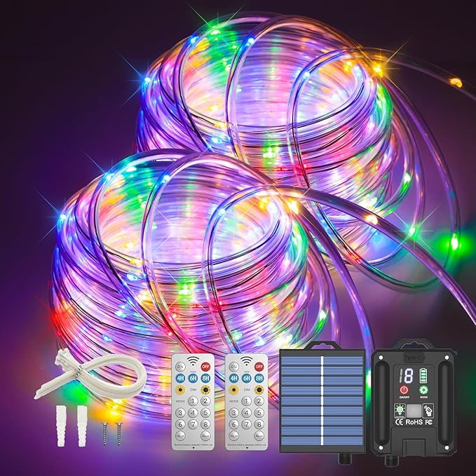 ICRGB Solar Rope Lights Outdoor, 132FT 400 LED Solar Rope Lights,IP67 Waterproof, 8 Modes, Outdoor Patio Porch Tree Wedding Christmas Pool Garden Decorative (Multi-Colored)