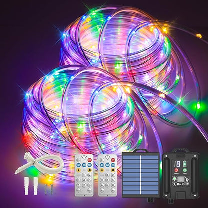 ICRGB Solar Rope Lights Outdoor, 132FT 400 LED Solar Rope Lights,IP67 Waterproof, 8 Modes, Outdoor Patio Porch Tree Wedding Christmas Pool Garden Decorative (Multi-Colored)