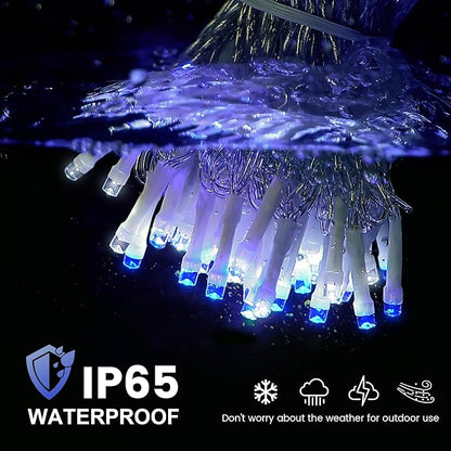 Hopolon Blue and White Christmas Lights Outdoor,33FT 100 Led Plug in Fairy String Lights Clear Wire,8 Modes Waterproof Christmas Tree Light for Indoor Outside Bedroom Party Wedding,100 LED,Blue White