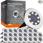 Solar Flat Disk Lights 24-Pack, Waterproof Landscape