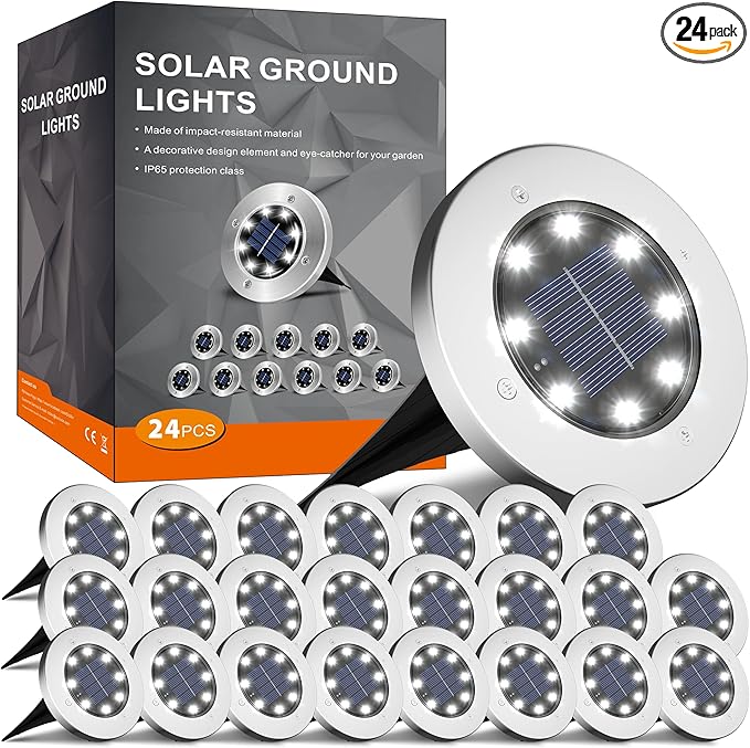 INCX Solar Lights Outdoor Waterproof, 24 Pack Solar Light for Outside, Garden Lights Landscape Lighting for Patio Pathway Lawn Yard Deck Driveway Walkway, Cold White, 4.6 inch