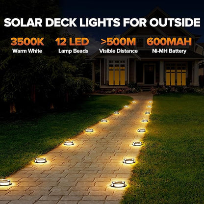 LUTEC 4 Pack Solar Driveway Lights, 12 LEDs IP67 Waterproof Outdoor Solar Dock Driveway Marker Lights for Step, Sidewalk, Pathway, Patio, Garden(Warm White)