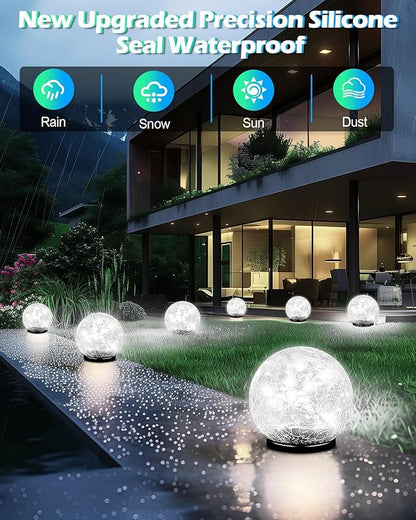 Coroor Garden Solar Ball Lights Outdoor Waterproof, 80 LED Cracked Glass Globe Ground Lights for Path Yard Patio Lawn, Outdoor Decoration Landscape White (2 Pack 5.9'')
