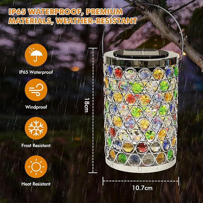 Gifts for Women, Solar Lanterns Outdoor – Mosaic Crystal & Hummingbird Hanging Solar Lights, IP65 Waterproof Solar Powered Decor for Patio, Garden, Backyard, Pathway, Birthday Gifts