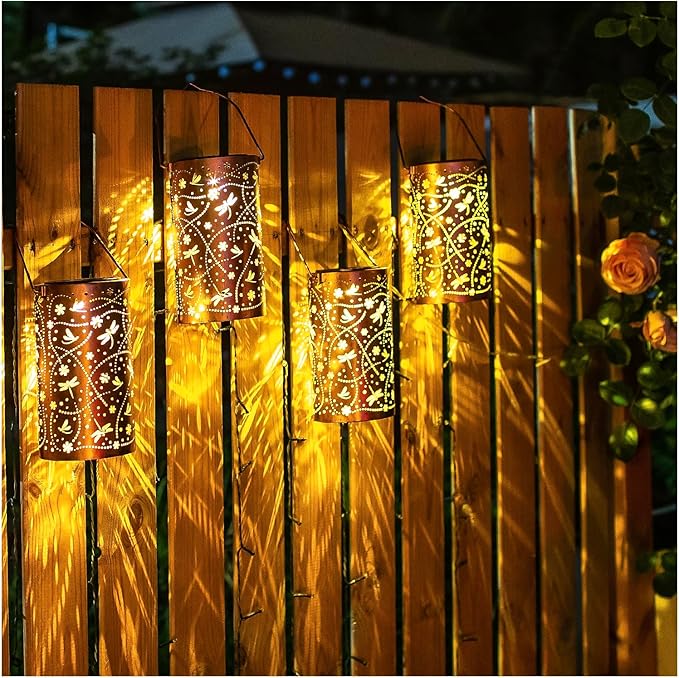 2 Pack Dragonfly Solar Lanterns Outdoor Waterproof Hanging Solar Lights Dragonfly Gifts for Women Men Metal Decorative LED Lights for Garden Decor,Yard,Patio,Lawn,Tabletop,Pathway,Landscape