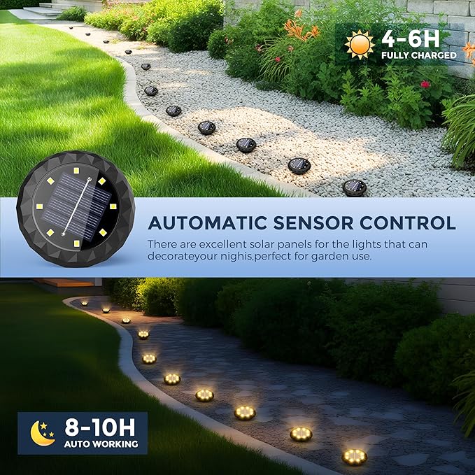 SOLPEX Mini Solar Ground Lights, 12 Pack Solar Lights Outdoor Waterproof, Landscape Lighting for Garden Pathway Driveway Walkway (Warm White)