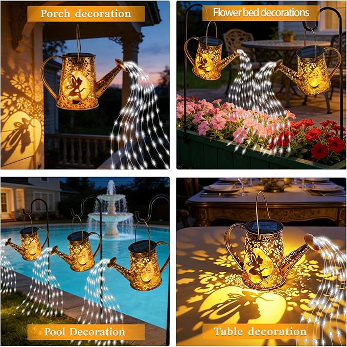 Solar Watering Can Lights, Unique Fairy Gifts for Women Mom Grandma Birthday, Waterproof Outdoor Garden Decor Large Hanging Solar Lantern Fairy Lights for Patio Porch Yard Flowerbed Pathway (White)