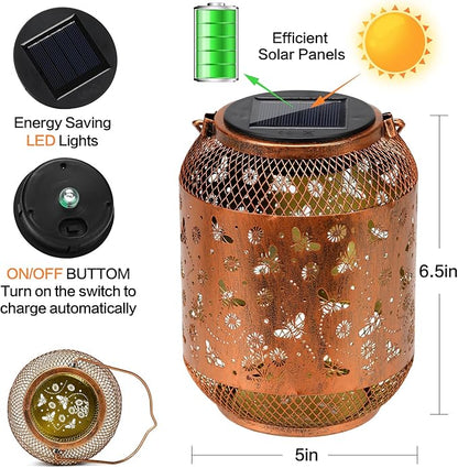 Bee Solar Lanterns Outdoor Waterproof Garden Decor Birthday Gifts for Mom Women Grandma Metal Hanging Solar Lights Outdoor Decoration for Patio,Yard,Porch,Backyard