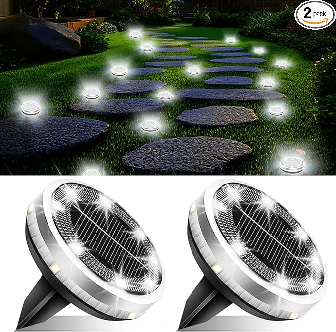 2-Pack Cool White In-Ground Solar Lights, Flat LED Garden