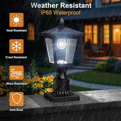 Greluna Solar Lamp Post Lights Outdoor, 6000K Dusk to Dawn Waterproof Post Lights with Pier Mount Base, Decorative Solar Lamp for Garden, Yard, Landscape, Pole, Pillar (Cool White)