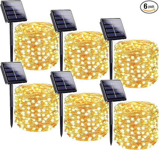 Solar String Lights Outdoor, 6 Pack Each 100 LED Solar Fairy Lights for Outside Waterproof Copper Wire with 8 Modes Solar Twinkle Lights for Garden Yard Tree Wedding Christmas Decor (Warm White)