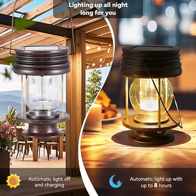 Courtyard Solar Lantern Set 2-Pack, Rustic Outdoor Lighting