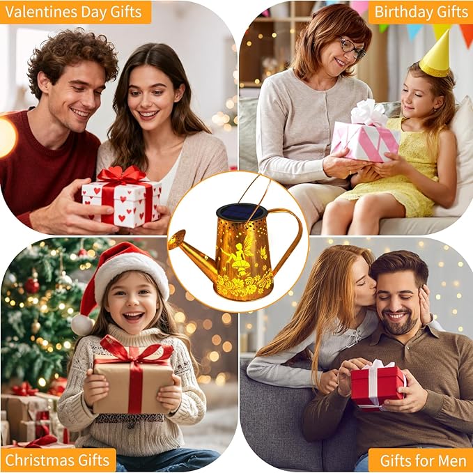 YJFWAL Solar Watering can with Lights, Unique Gifts for Mom Grandma Women Birthday, Waterproof Gardening Gifts Watering Can with Cascading Lights Outdoor Decor for Garden Patio Yard Pathway Backyard