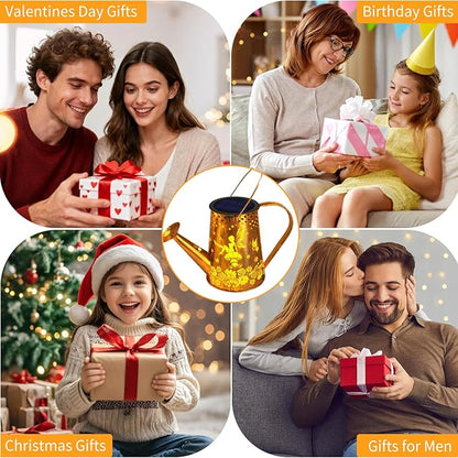 YJFWAL Solar Watering can with Lights, Unique Gifts for Mom Grandma Women Birthday, Waterproof Gardening Gifts Watering Can with Cascading Lights Outdoor Decor for Garden Patio Yard Pathway Backyard