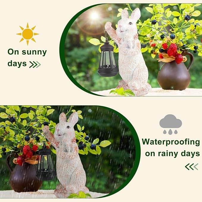 Solar Rabbit Garden Statue Light, Outdoor Decor