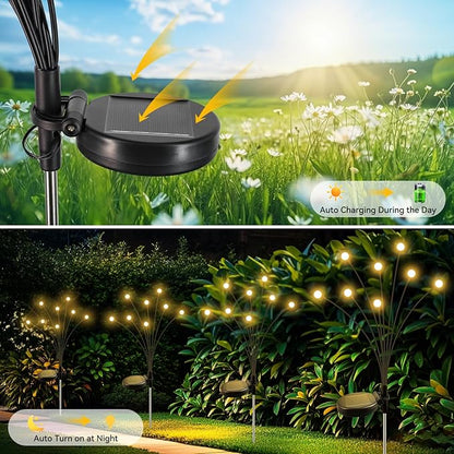 Solar Garden Lights Outdoor Waterproof, 2 Pack 16 LED Swaying Firefly Lights Outdoor Decor Light for Pathway Party Christmas Decoration, Unique Gifts for Women, Warm White